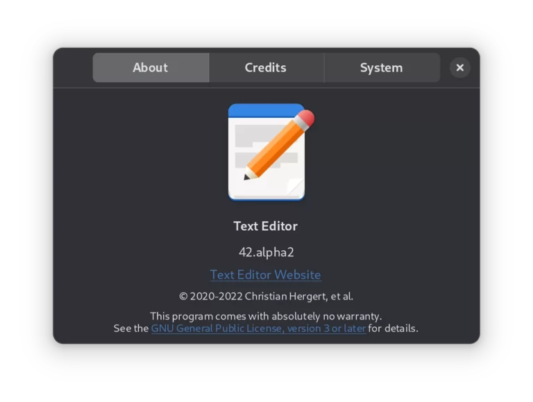 GNOME Text Editor 42 dark interface